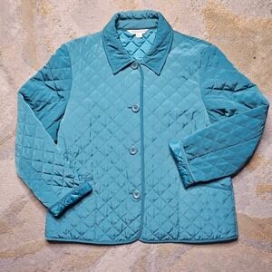 Pendleton Quilted Jacket Women's XL Button Front Coat Pockets Aqua Teal Blue